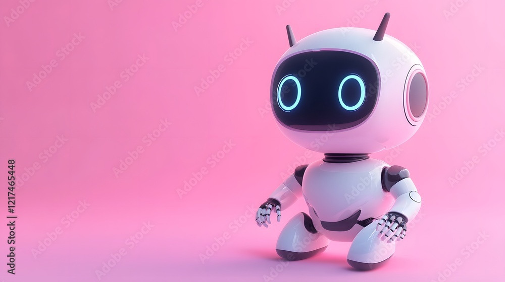 Cute 3D Robot Assistant with Pastel Colors and Friendly Smile Cute 3D Robot Assistant with Pastel Colors and Friendly Smile
