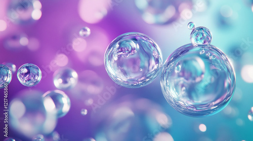 Wallpaper Mural Colorful liquid drops form glossy spheres floating against a vibrant teal and purple gradient background, Abstract Purple Bubbles Background Liquid Spheres  Torontodigital.ca