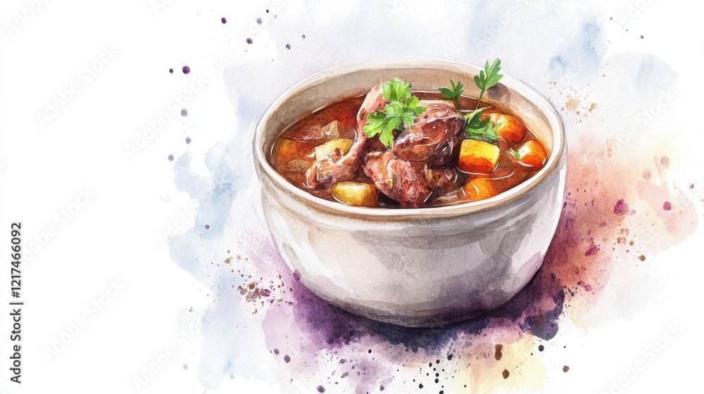 Turkey Neck Soup Day Watercolor bowl of hearty beef stew with fresh herbs and vegetables for culinary art design Turkey Neck Soup Day Watercolor bowl of hearty beef stew with fresh herbs and vegetables for culinary art design