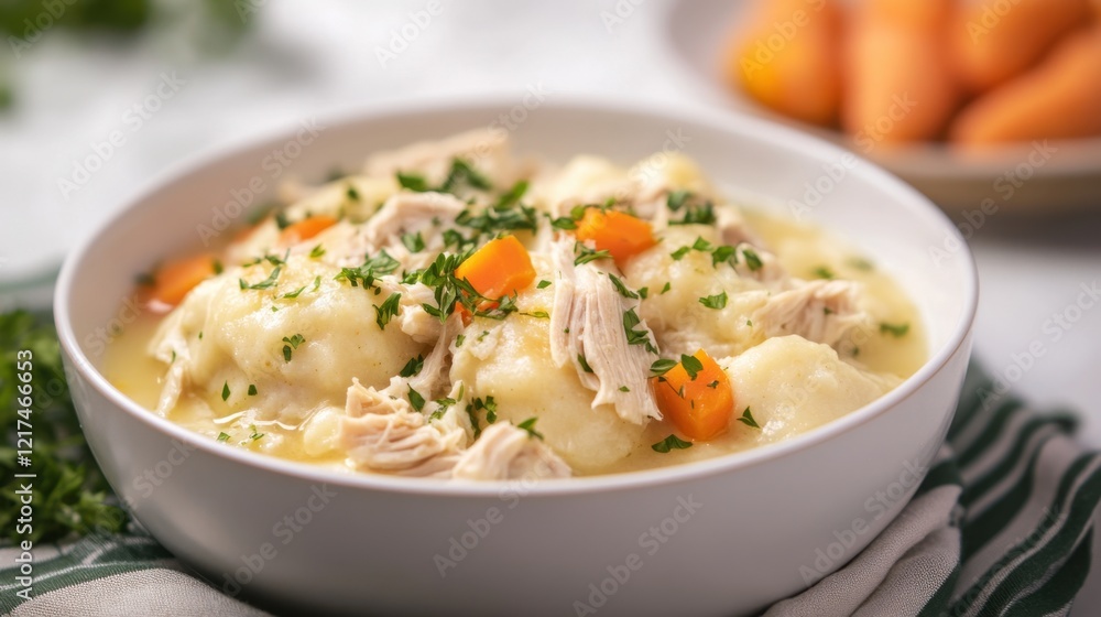 Homemade chicken and dumplings with carrots and herbs Homemade chicken and dumplings with carrots and herbs