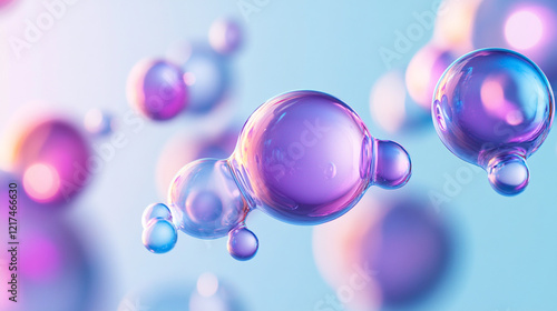 Shimmering pastel bubbles float in a dreamy background. Abstract colorful background with floating, iridescent spheres.