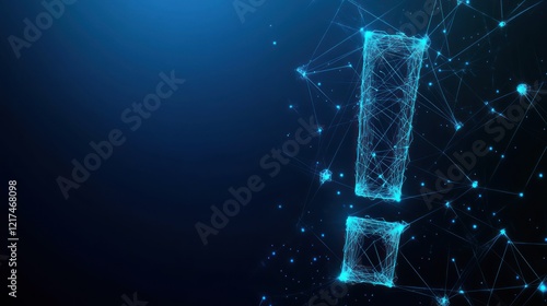 Abstract polygonal exclamation mark on dark blue background.
