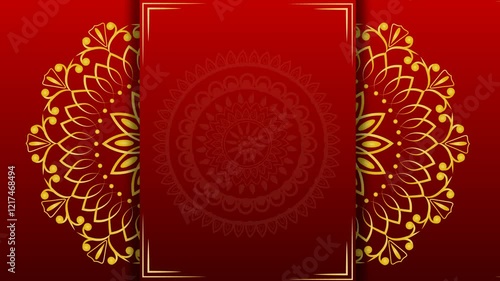 Red Backgroud With Mandala Rotating Both Sides. Best For Indian Wedding Invitation Cards