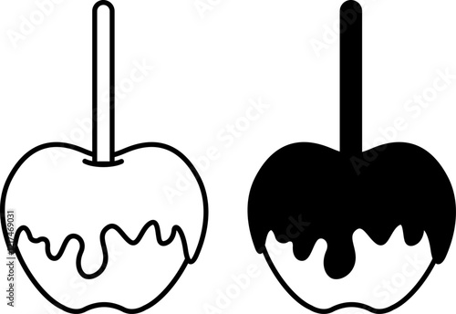 Caramelized Apple Icons. Black and White Vector Icons. Festive Dessert, Delicious Food. Brazilian Carnival Concept