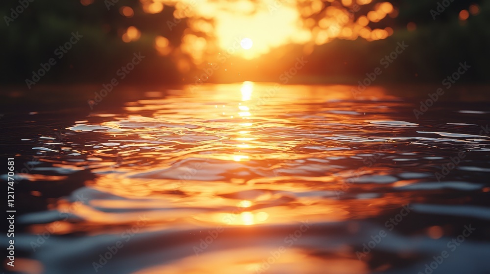 Golden sunset reflecting on calm water surface. Golden sunset reflecting on calm water surface.