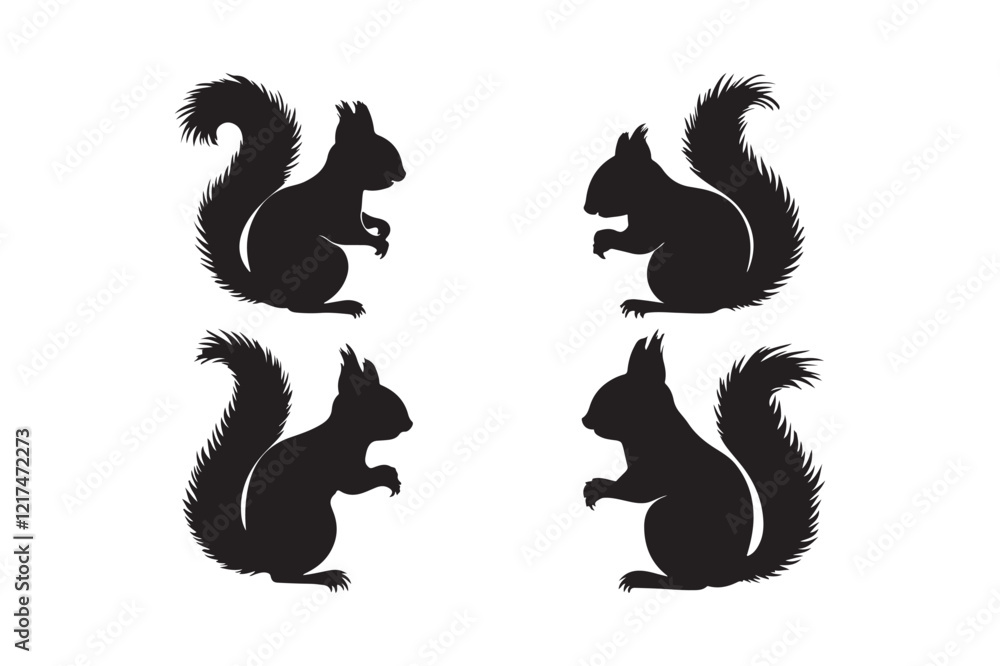 Fototapeta premium Silhouette Squirrel Vector Illustration Set for Craft Designs