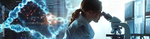 Scientist Analyzing DNA Sample Under Microscope in Laboratory