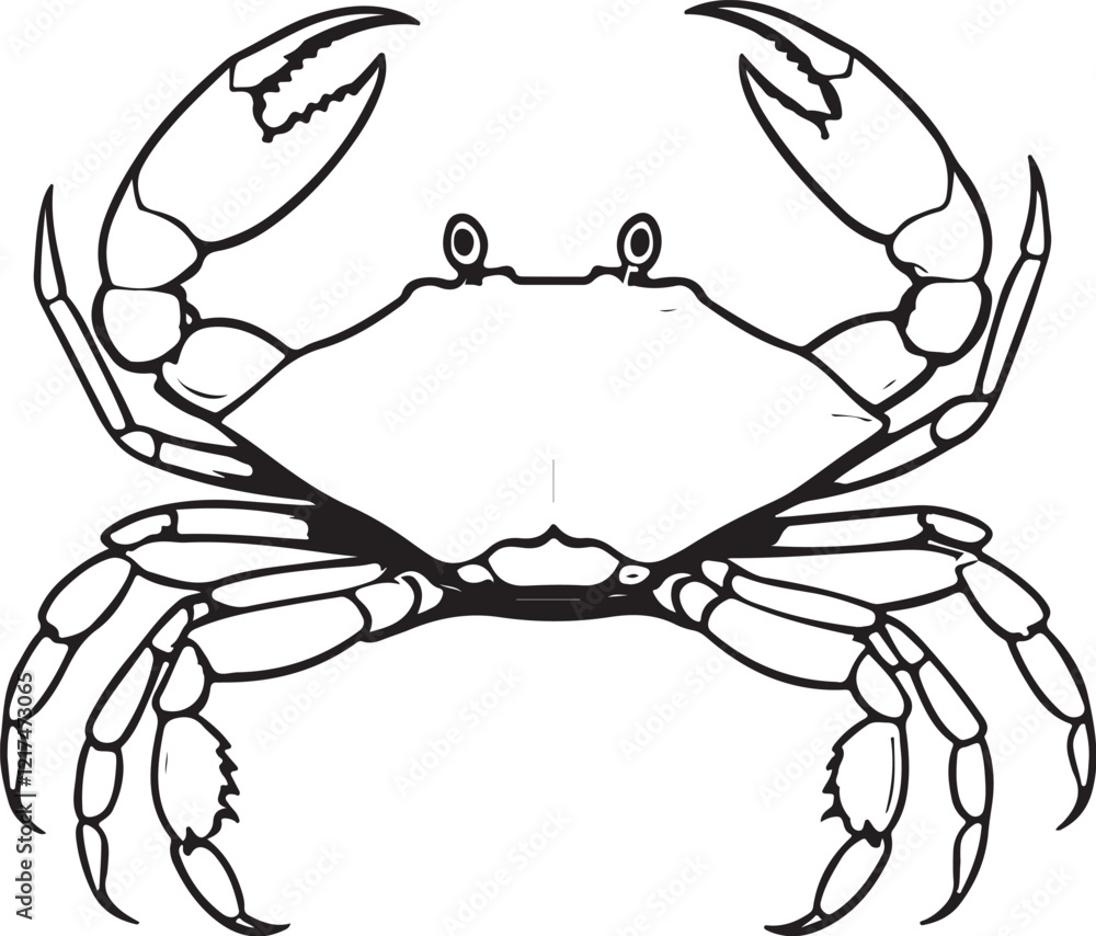 Crab Seafood Sketch Drawing Linear Line Art Black and White Outline Vector Illustration Isolated on White Crab Seafood Sketch Drawing Linear Line Art Black and White Outline Vector Illustration Isolated on White