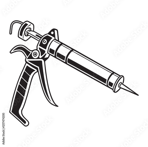 Heavy Duty Caulking Tool Line Art- Durable Manual Caulking Gun for Precise Sealant Application in Home Improvement and Construction Projects