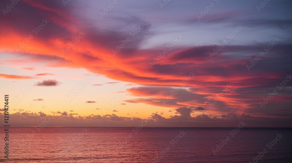 Breathtaking sunset over a tranquil ocean, showcasing vibrant pink and orange clouds reflecting on calm waters. Breathtaking sunset over a tranquil ocean, showcasing vibrant pink and orange clouds reflecting on calm waters.