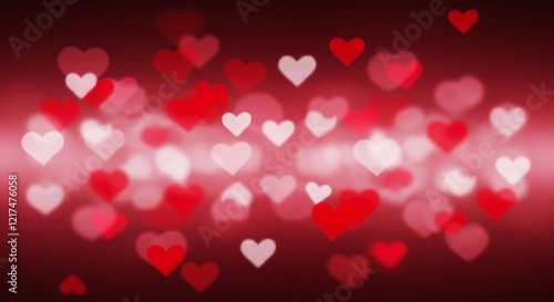 Dreamy Bokeh Background with Floating Love Hearts in Red, Pink, and White photo