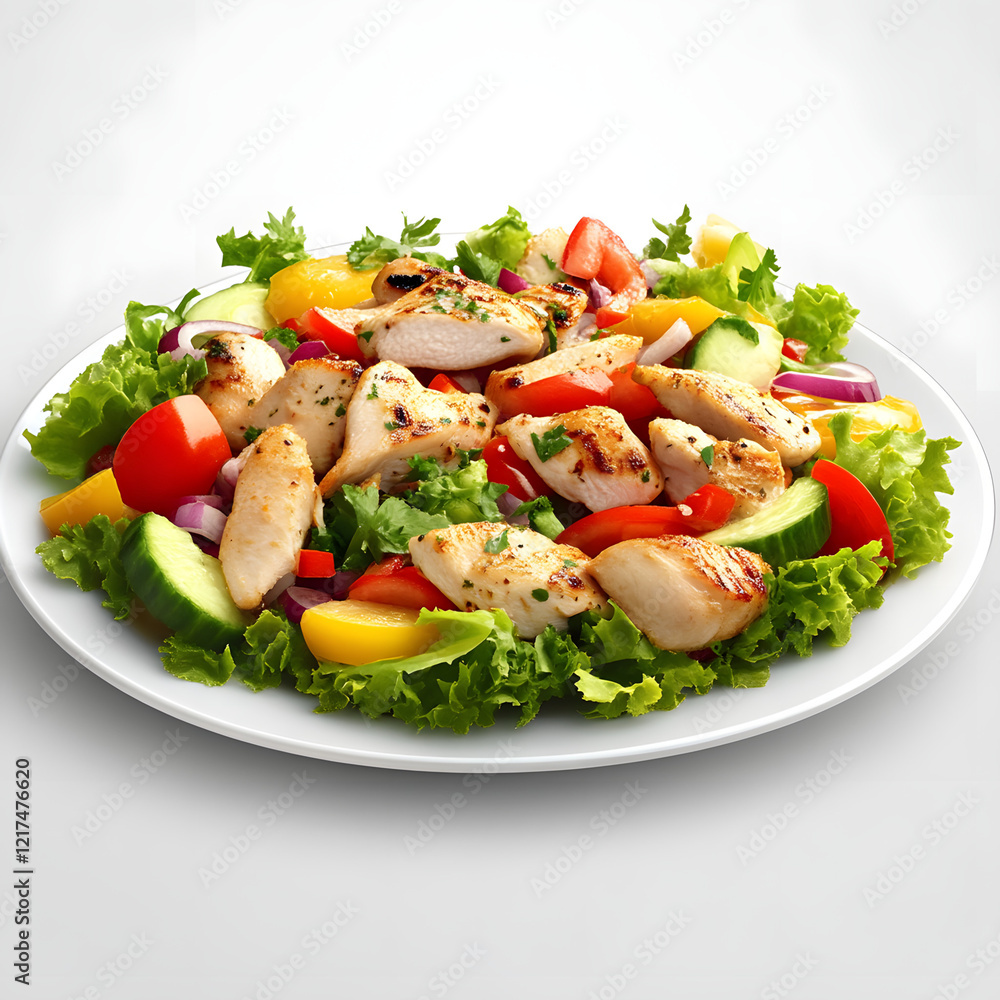 Fresh Healthy Salad with Vegetables and Chicken on a Plate Fresh Healthy Salad with Vegetables and Chicken on a Plate