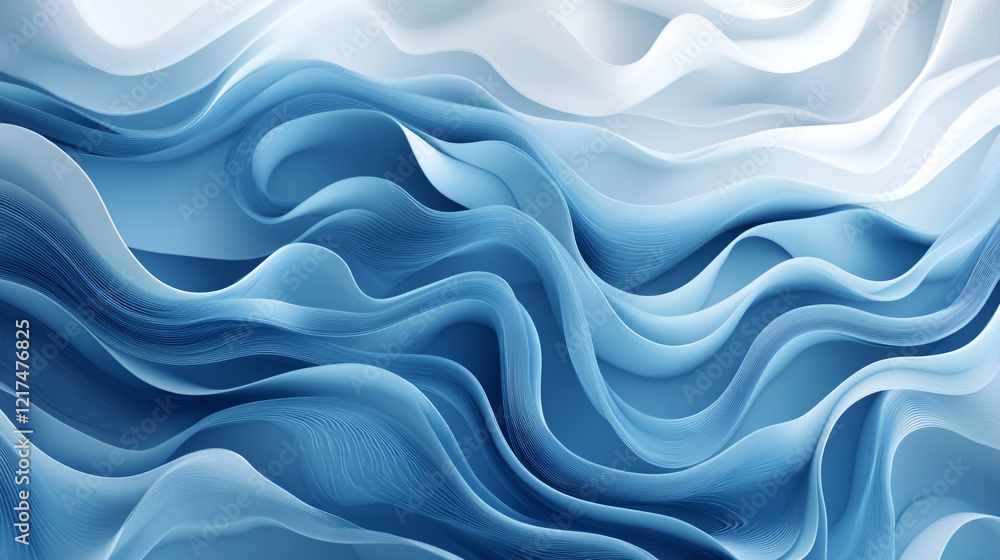 Naklejka premium Abstract blue fabric background with soft waves and texture. soft focus on blue fabric billowing