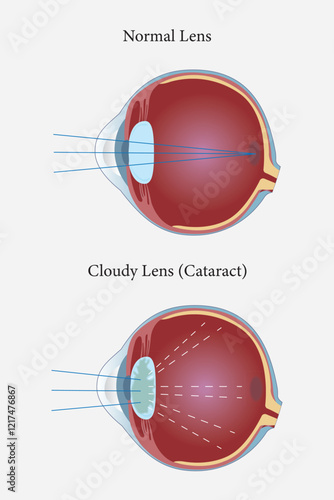illustration of cataract in human eyes. eye vision disorder. vector illustration. medical illustration
