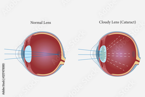 illustration of cataract in human eyes. eye vision disorder. vector illustration. eps 10