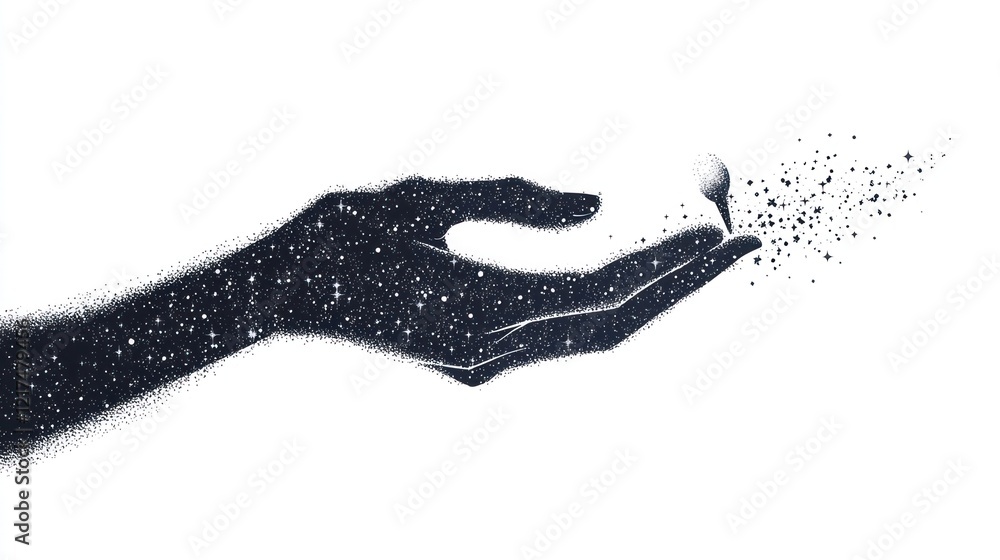 Celestial hand gently releasing stardust. Celestial hand gently releasing stardust.