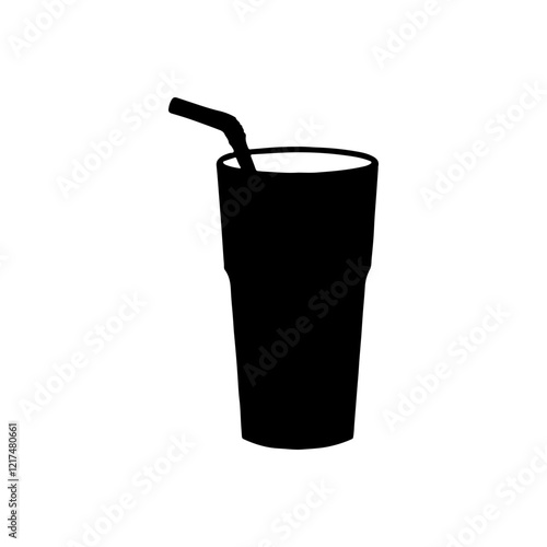 Juice glass with sraw silhouette icon vector flat illustration design. photo