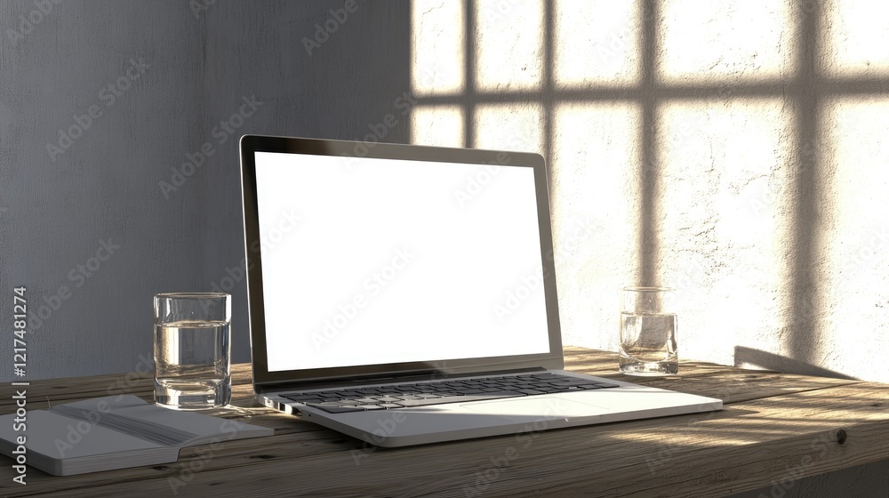 Fototapeta premium Laptop Mockup: Workspace Serenity