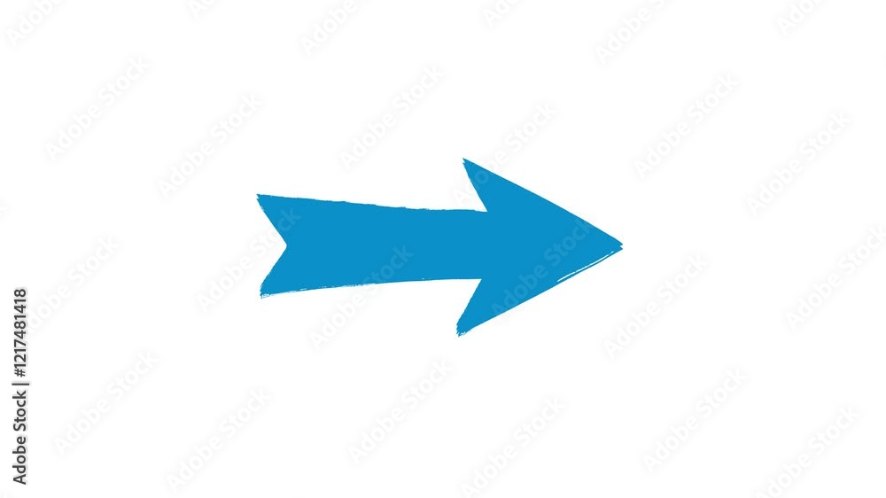 Blue pointing eye-catching arrow right moving in stop motion animation style hand drawn on white background Blue pointing eye-catching arrow right moving in stop motion animation style hand drawn on white background