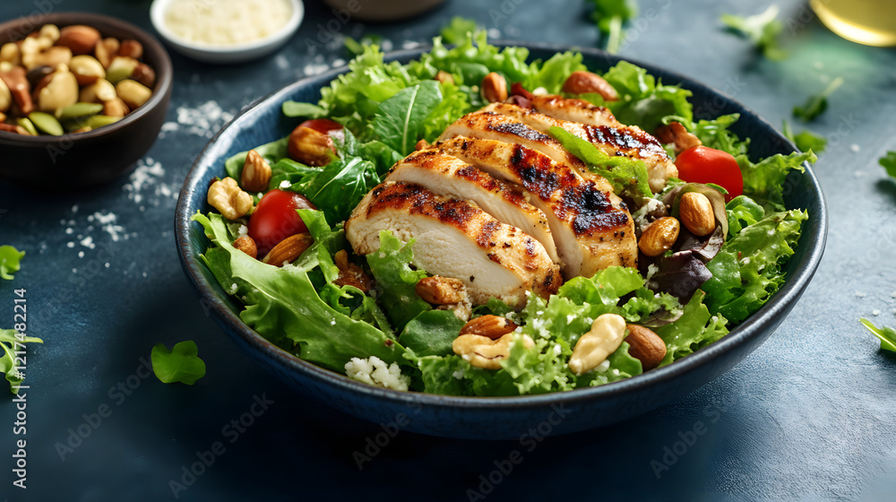 Gourmet Healthy Meal Plate with Fresh Salad Fish Chicken and Vegetables Gourmet Healthy Meal Plate with Fresh Salad Fish Chicken and Vegetables