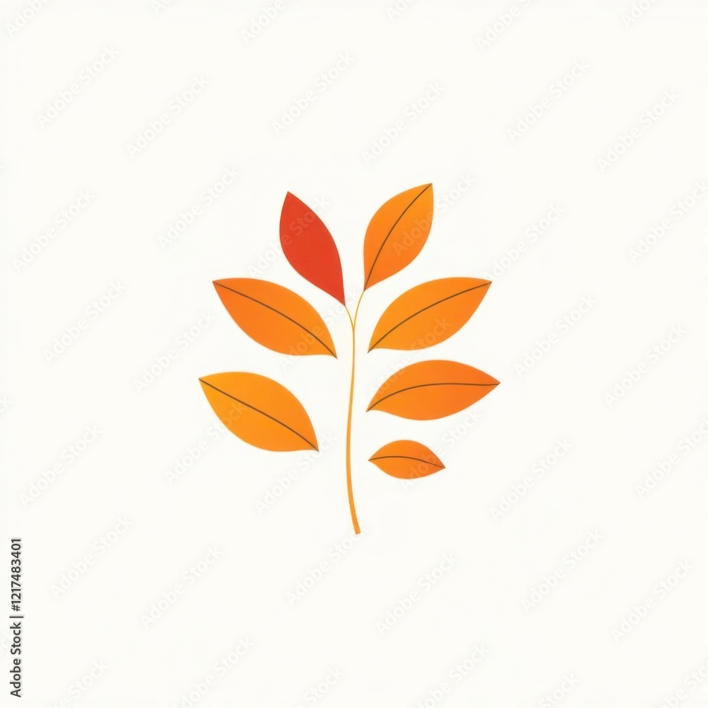 Orange Branch with autumn clean-lined leaves Orange Branch with autumn clean-lined leaves