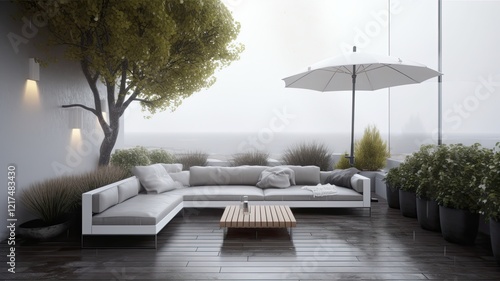 spacious clean terrace, light colors, sea view photo