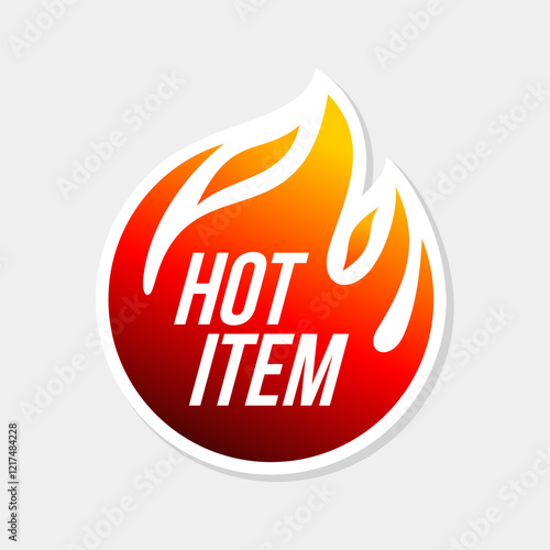 Hot item label, vector circle with fire flames. For icon, logo, label, insigna, seal, tag, sign, seal, symbol, badge, stamp, sticker, emblem, banner