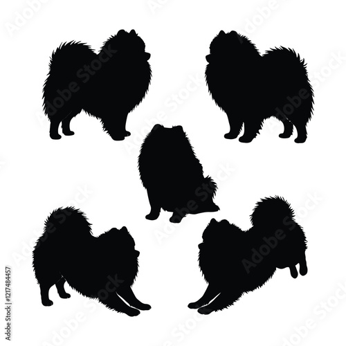 Pomeranian Dog Silhouettes with white background
