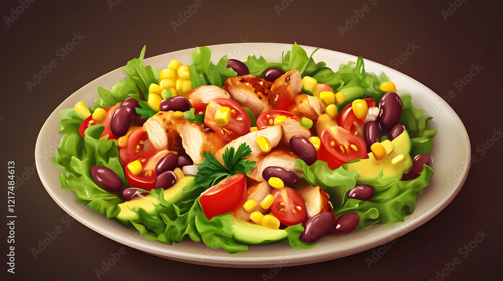 Fresh Vegetable Salad on a White Plate with Tomato Cheese and Greens Fresh Vegetable Salad on a White Plate with Tomato Cheese and Greens