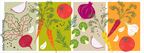 Beautiful Vegetable Posters Illustration set