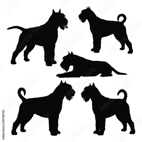 Giant Schnauzer Silhouettes different  pose dog breed silhouette isolated on white background.