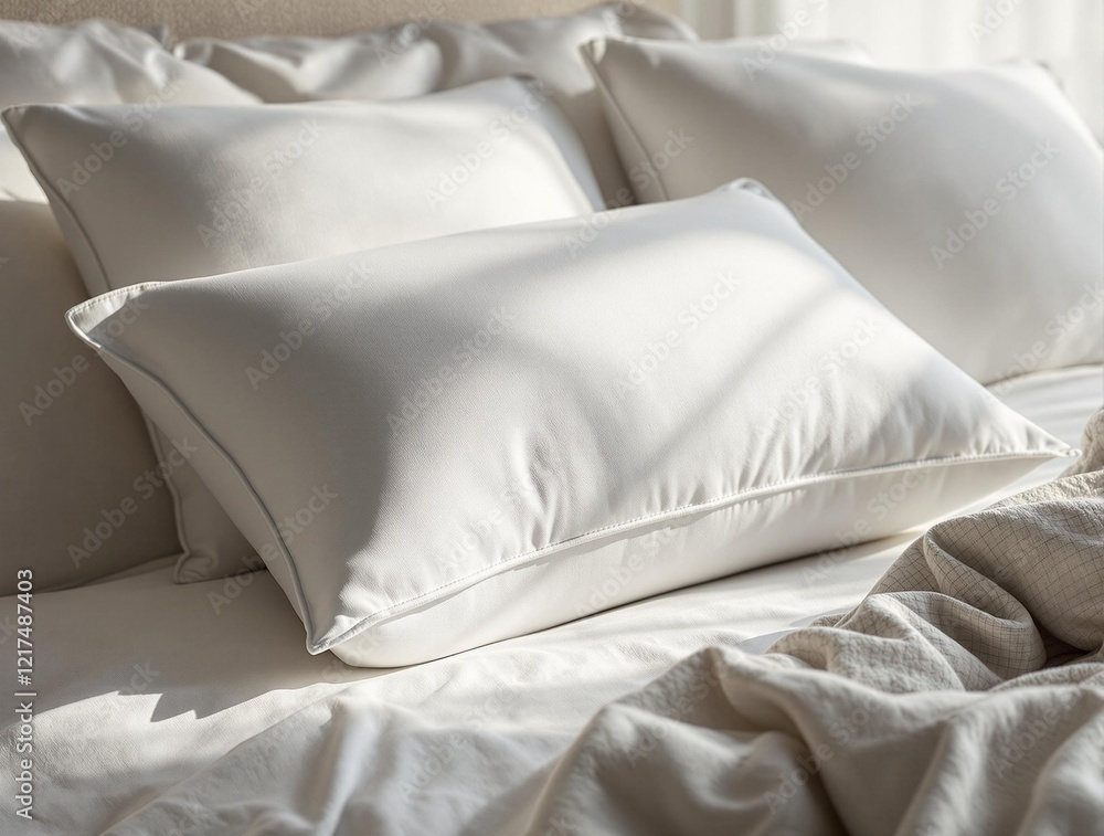 a bed with white pillows and blankets, creating a clean and minimalistic aesthetic. a bed with white pillows and blankets, creating a clean and minimalistic aesthetic.