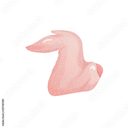 Raw chicken wing in flat design. Uncooked broiler poultry meat cutting. Vector illustration isolated.