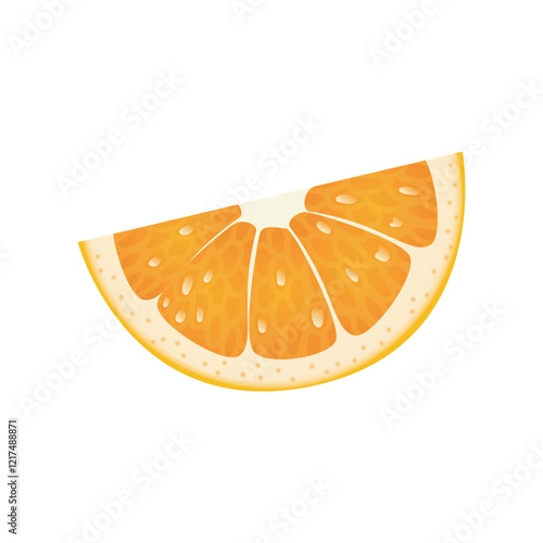 Orange slice in flat design. Sweet tropical halved citrus, juicy fruit. Vector illustration isolated.
