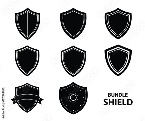 shield vector silhouette illustration logo art, Lovely collection of shield silhouettes. Labels for the police, military, soccer, and other sports are shaped by black badges.