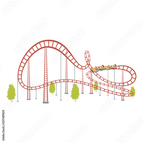 Roller coaster in flat design. Amusement park extreme attraction with loop. Vector illustration isolated.