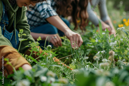 Generative AI Image of Gardener Caring for Flowers and Plants in a Vibrant Greenhouse Garden photo