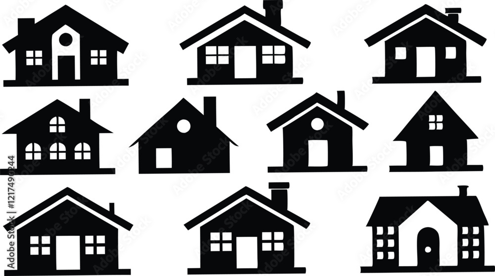 black silhouette of House icon set,Home silhouette set black silhouette of House icon set,Home silhouette set