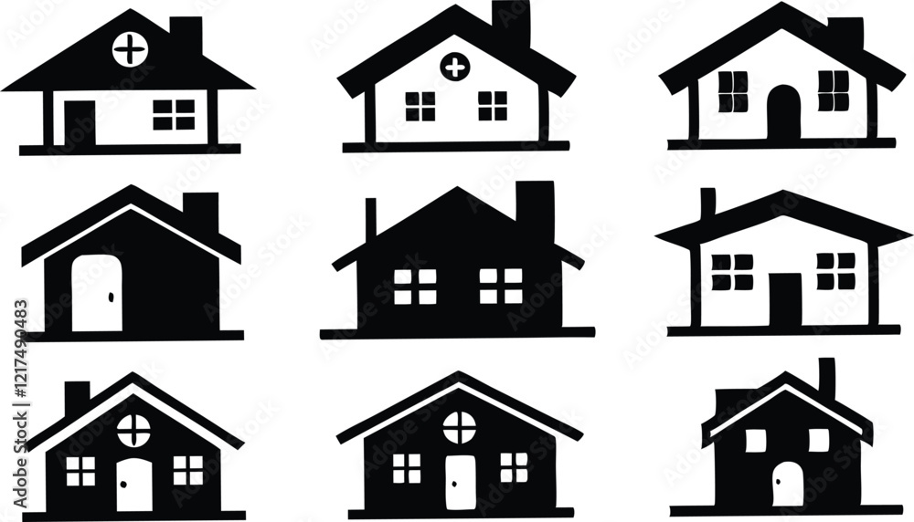 black silhouette of House icon set,Home silhouette set black silhouette of House icon set,Home silhouette set