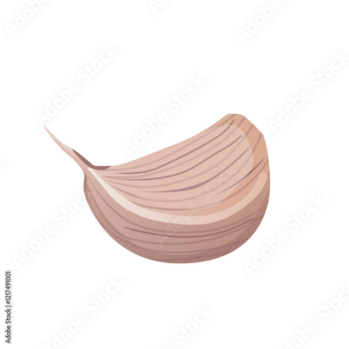 Garlic piece in flat design. Spice for cooking, seasoning ripe plant. Vector illustration isolated.