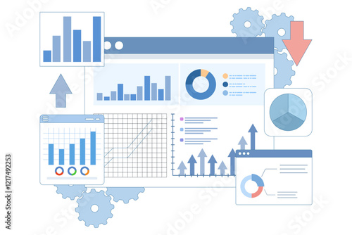 Concept for business analysis, market research, product testing, data analysis. Business Graph Information Report Analysis. Business Data Analysis. Modern flat design for analytics website banner.