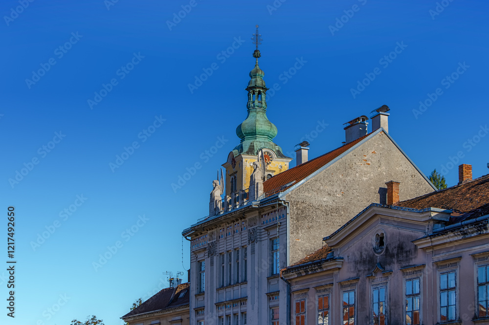 Obraz premium View of the facade of an old building in the center of Samobor, Croatia.