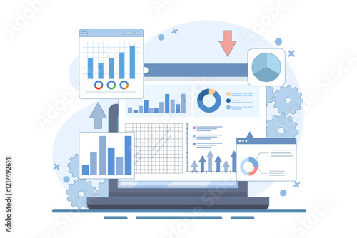 Concept for business analysis, market research, product testing, data analysis. Business Graph Information Report Analysis. Business Data Analysis. Modern flat design for analytics website banner.