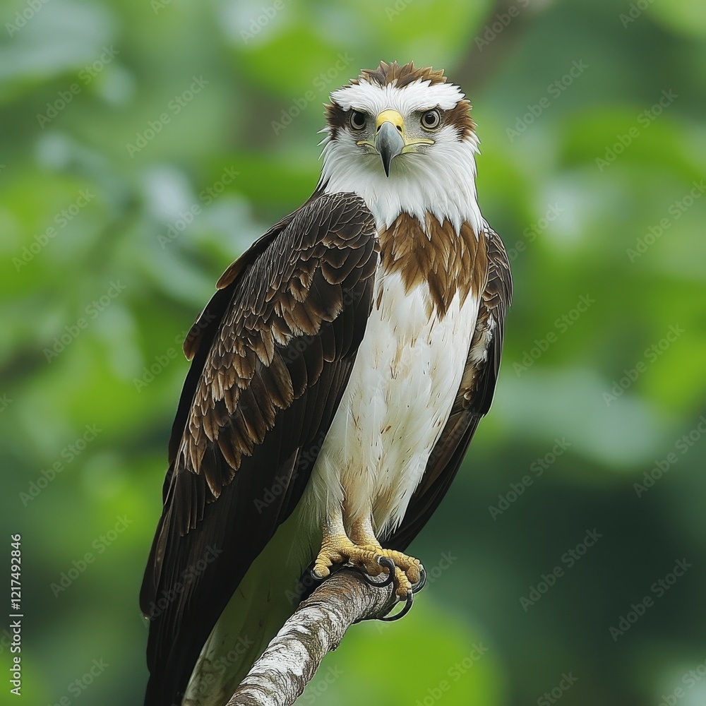Majestic African Fish Eagle Perched on Branch in Lush Greenery - Vibrant Wildlife Photography Showcasing Iconic Bird of Prey in Natural Habitat Majestic African Fish Eagle Perched on Branch in Lush Greenery - Vibrant Wildlife Photography Showcasing Iconic Bird of Prey in Natural Habitat
