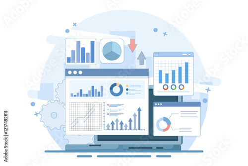 Concept for business analysis, market research, product testing, data analysis. Business Graph Information Report Analysis. Business Data Analysis. Modern flat design for analytics website banner.