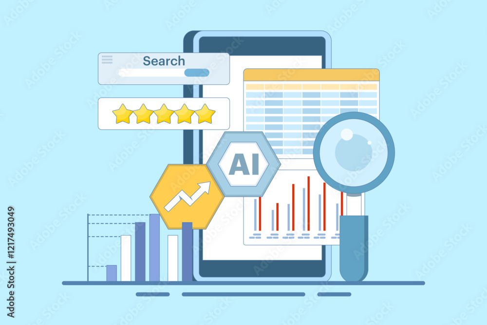 AI Competitor Analysis Concept for SEO. Use AI tools to analyze competitor SEO strategies and identify opportunities. Outline of AI analysis comparing SEO metrics. Flat design illustration. AI Competitor Analysis Concept for SEO. Use AI tools to analyze competitor SEO strategies and identify opportunities. Outline of AI analysis comparing SEO metrics. Flat design illustration.