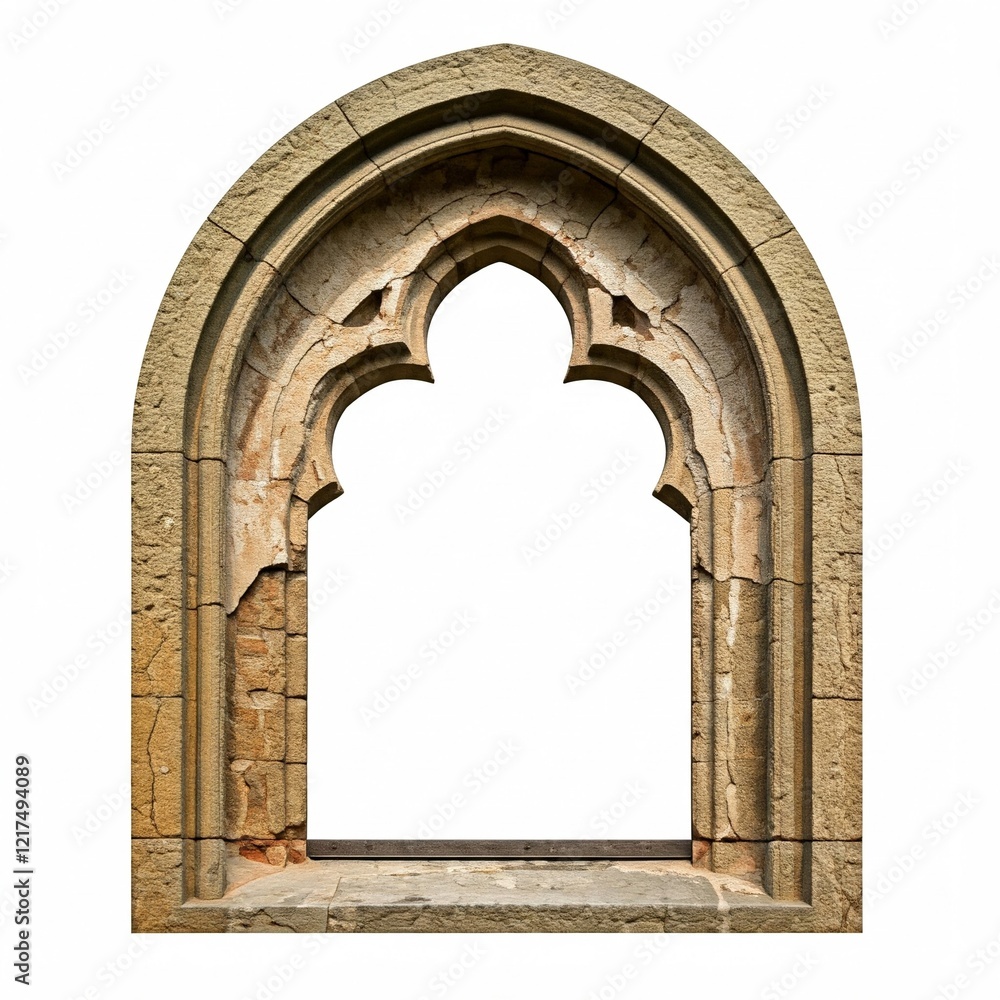 Fototapeta premium Old Decayed Medieval Gothic Doorway Isolated on White Background