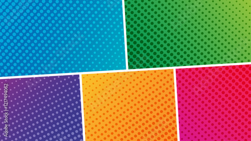 Retro comic halftone split screen background