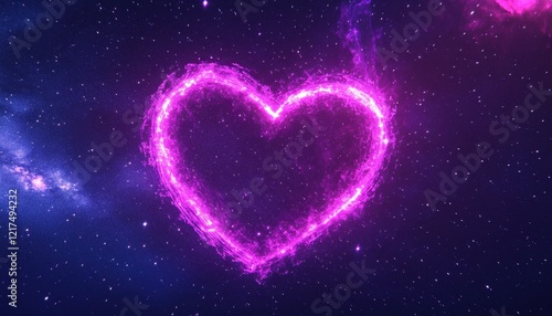 Glowing Pink Heart in a Cosmic Nebula