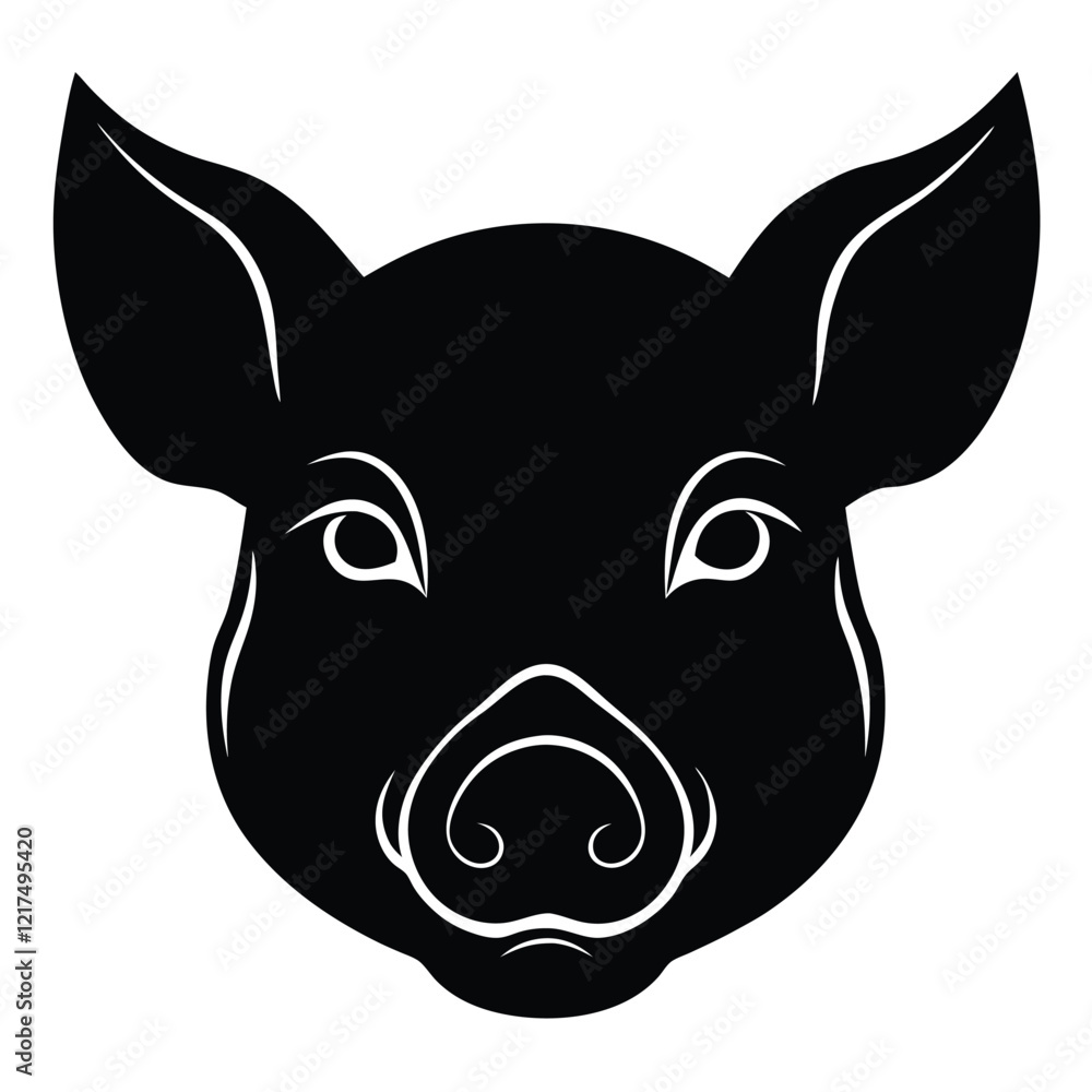 Obraz premium Pig Head Silhouette Art and Mule Pig Black Color Design Illustration